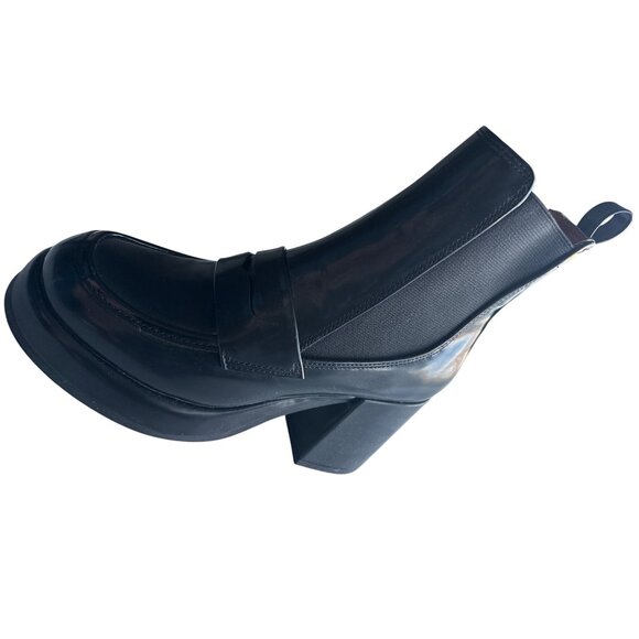 Madden Girl Black Patent Leather Boots Deardra Pull On Chunky Heel Chelsea 7 - Picture 4 of 5